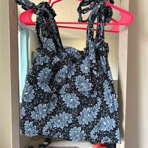 J.CREW Blue Floral Tie-Shoulder Tank Top